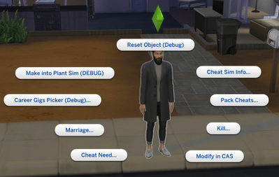 The Sims 4 shift-click cheat menu with advanced testing options
