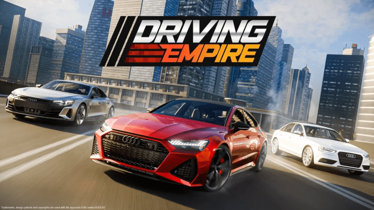 Driving Empire Roblox gameplay showing cars racing and driving through a city