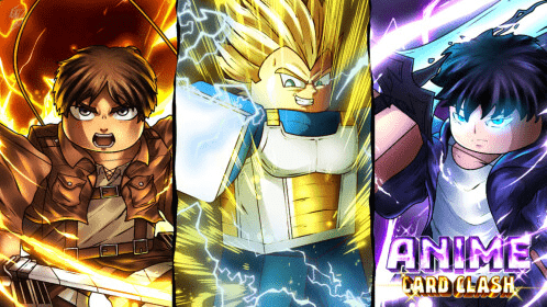 Anime Card Clash Roblox gameplay showing the card rolling interface and anime-style cards