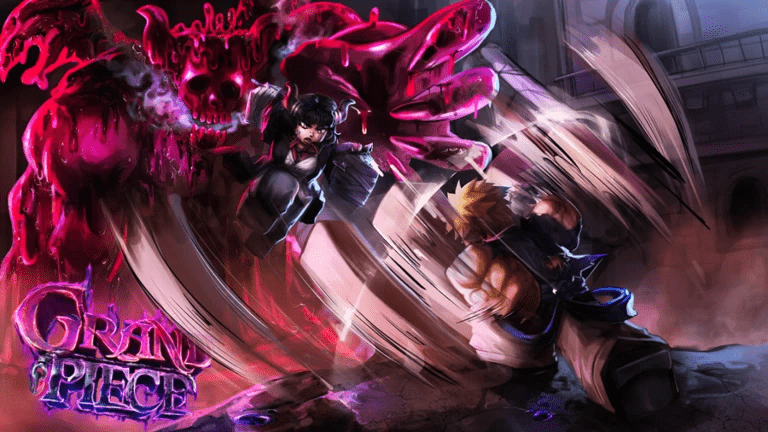 Grand Piece Online gameplay showing characters, ships, and combat in the Roblox anime RPG