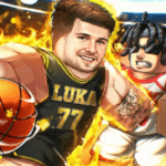 Basketball Zero Roblox gameplay showing anime-style characters in a 5v5 basketball match