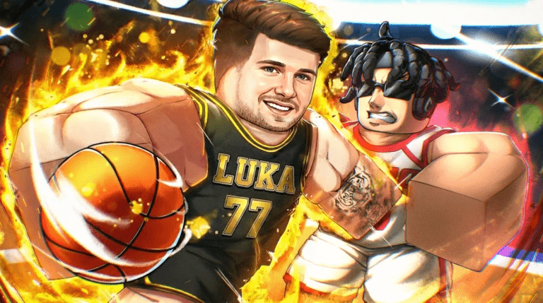 Basketball Zero Roblox gameplay showing anime-style characters in a 5v5 basketball match