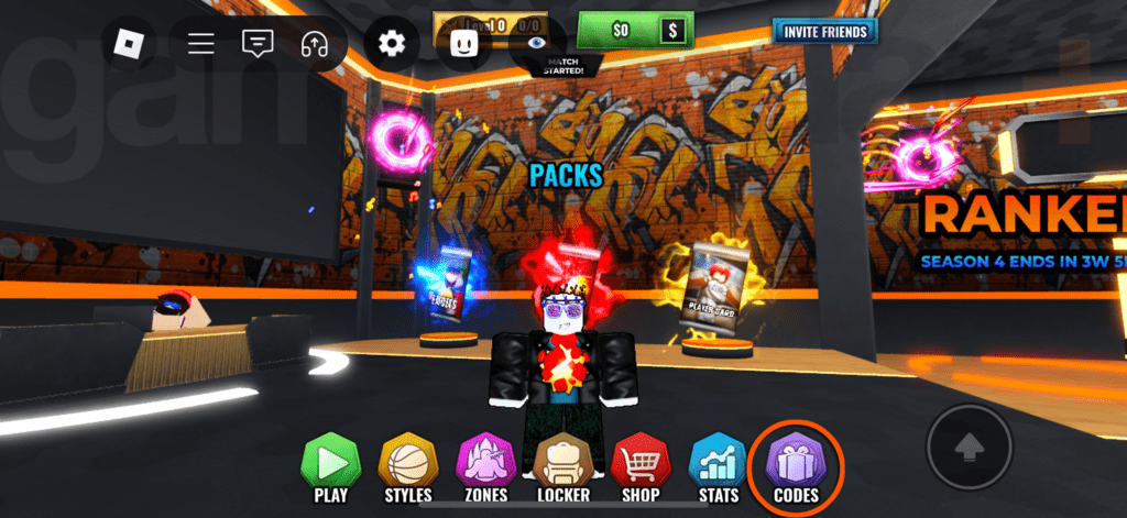 Basketball Zero character lobby showing style and zone selection interfaces