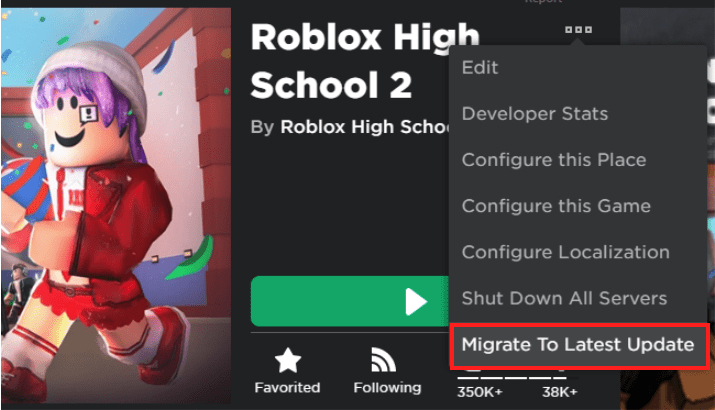 Roblox game update announcement banner linked to events and community milestones