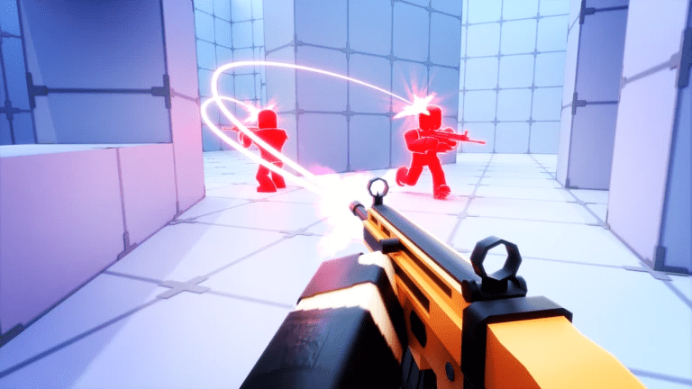 Rivals Roblox gameplay showing fast-paced shooter combat in an arena