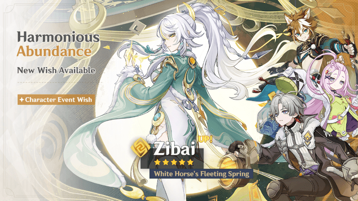 Genshin Impact dual character banner featuring Zibai and Neuvillette