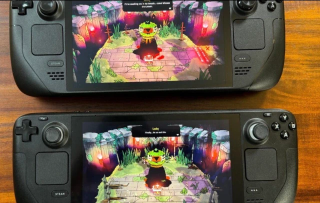 Steam Deck running games and SteamOS interface during handheld play
