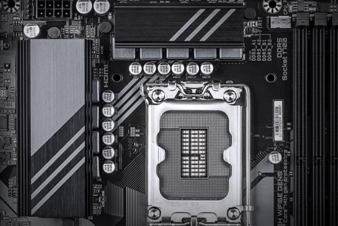 Motherboard CPU socket and VRM components on a modern desktop board
